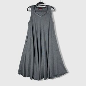 Tiendo Ho Sleeveless Midi Dress Womens M Gray V Neck Casual Minimalist Lagenlook